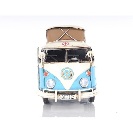 Palacedesigns 6 in. Metal Volkswagen Bus Sculpture, Blue & White PA3662829